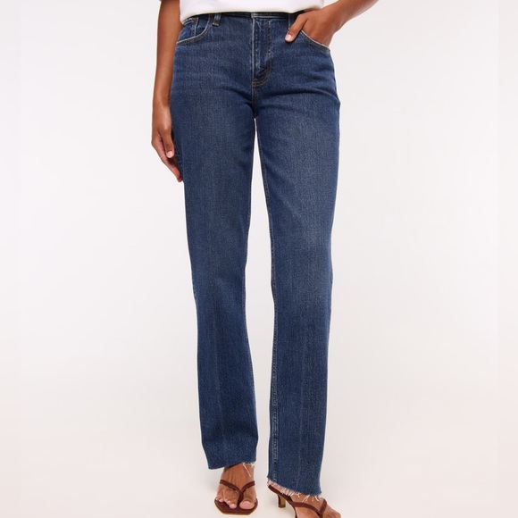 Abercrombie & Fitch Denim - Abercrombie & Fitch Curve Love Mid Rise 90s Straight Frayed Hem Jeans
